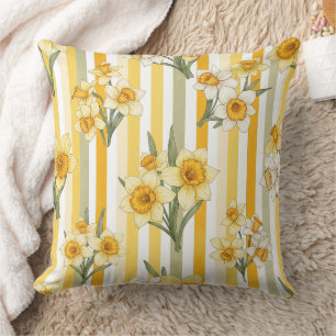 Striped Daffodil Floral Pattern Throw Pillow