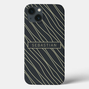 Striped Dark Blue Pattern Personalized iPhone 13 Case
