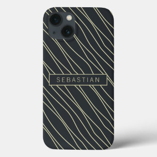Striped Dark Blue Pattern Personalized iPhone 13 Case