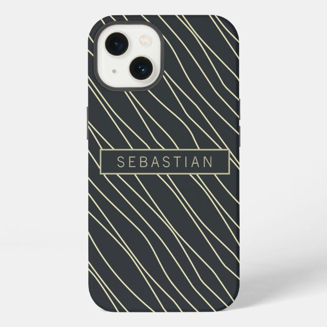 Striped Dark Blue Pattern Personalized iPhone Case (Back)