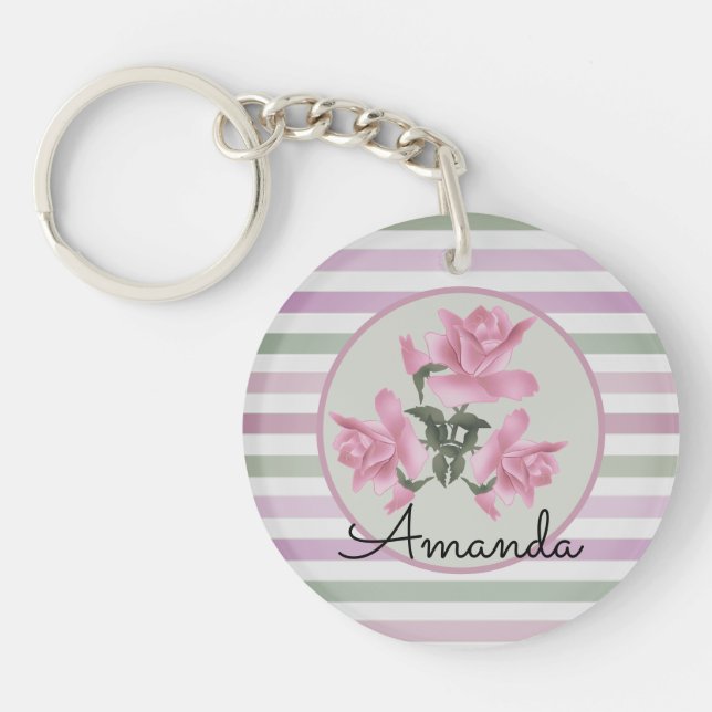 Striped delicate pattern classic  keychain (Front)