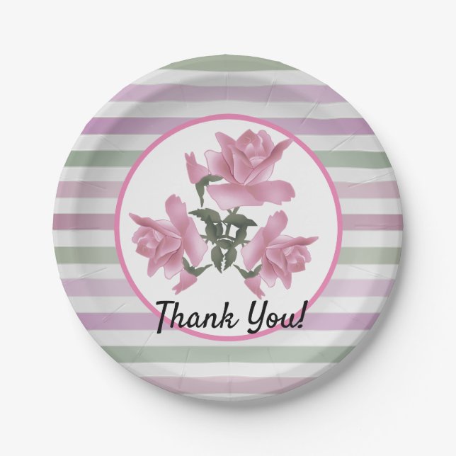 Striped delicate pattern classic round sticker paper plate (Front)
