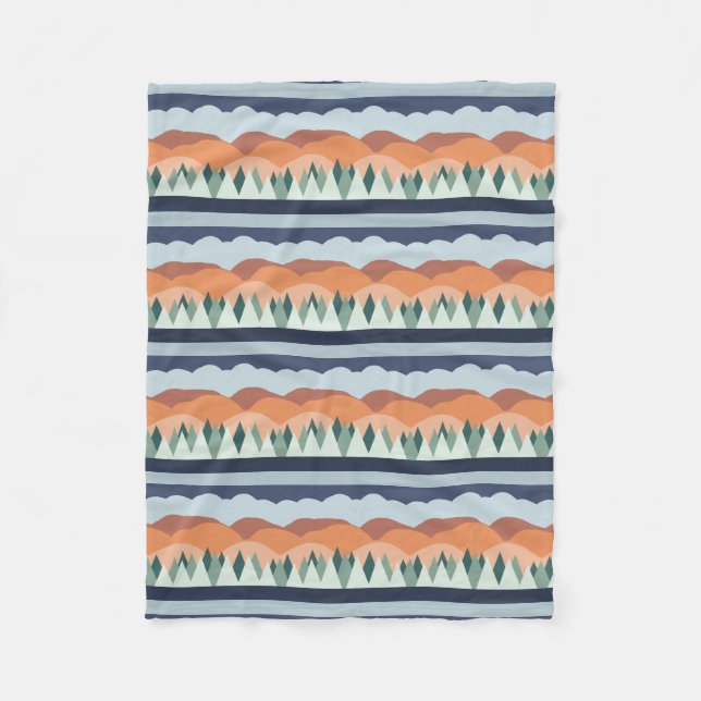 Striped Desert Mountain Lamdscape Neutral Pattern Fleece Blanket (Front)