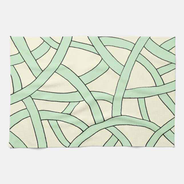 Striped design Green Cream Kitchen Towel (Horizontal)