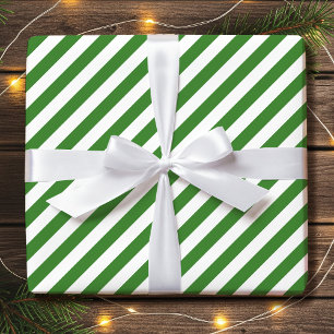 Striped Diagonal Holiday Simple Green White Wrapping Paper