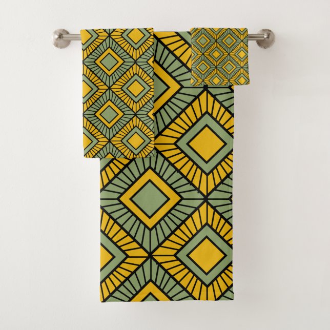 Striped Diamonds - Green  Bath Towel Set (Insitu)