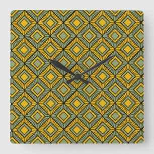 Striped Diamonds - Green  Square Wall Clock