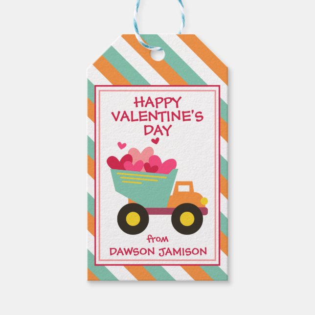 Striped Dump Truck Personalized Gift Tags (Front)