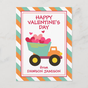 Striped Dump Truck Personalized Valentine's Cards