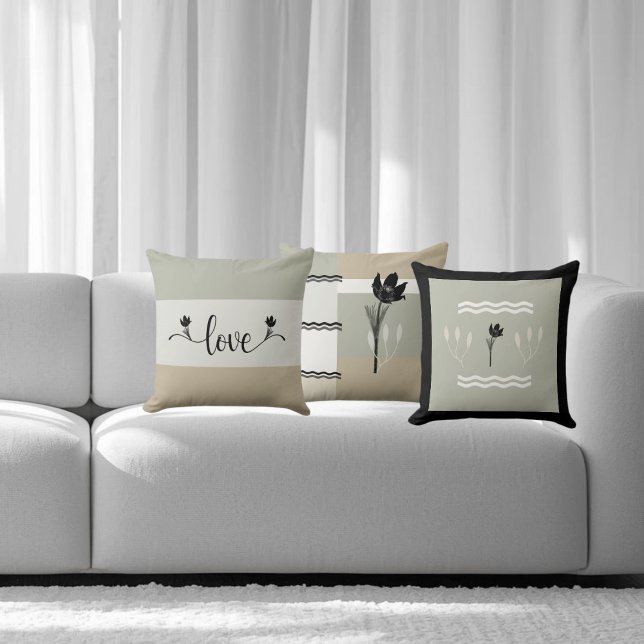 Striped Earth Tones "Love" Decorative Throw Pillow (Creator Uploaded)