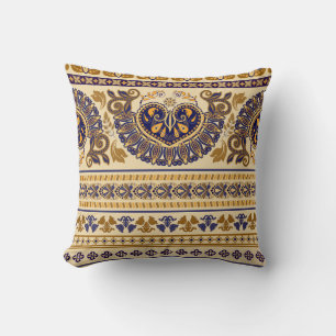 Striped Egyptian Floral Wallpaper Throw Pillow