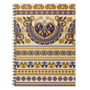 Striped egyptian seamless pattern. Colourful flora Notebook