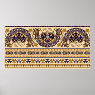 Striped egyptian seamless pattern. Colourful flora Poster