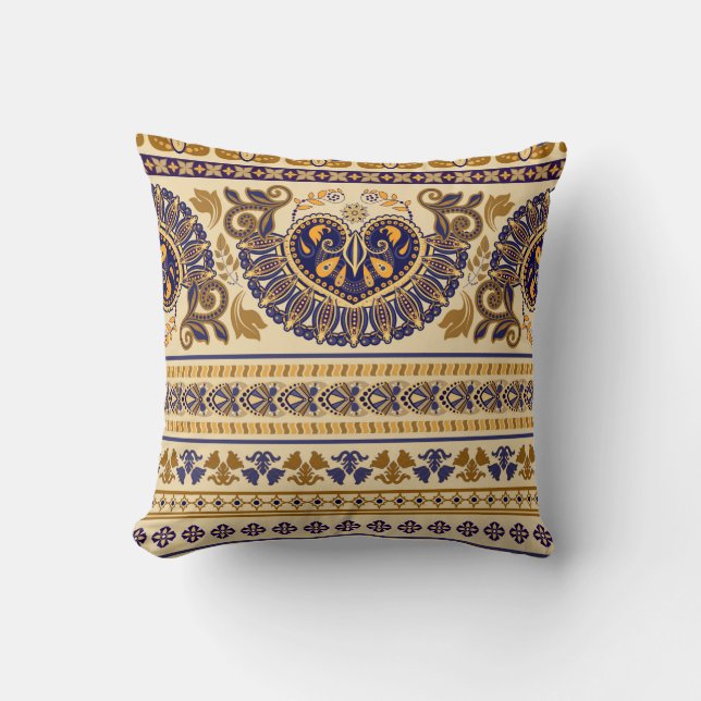Striped egyptian seamless pattern. Colourful flora Throw Pillow (Front)