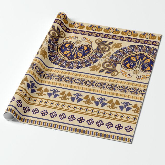 Striped egyptian seamless pattern. Colourful flora Wrapping Paper (Unrolled)