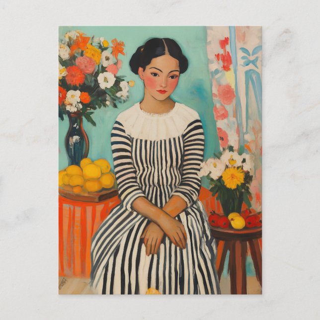 Striped Elegance with Flowers Holiday Postcard (Front)