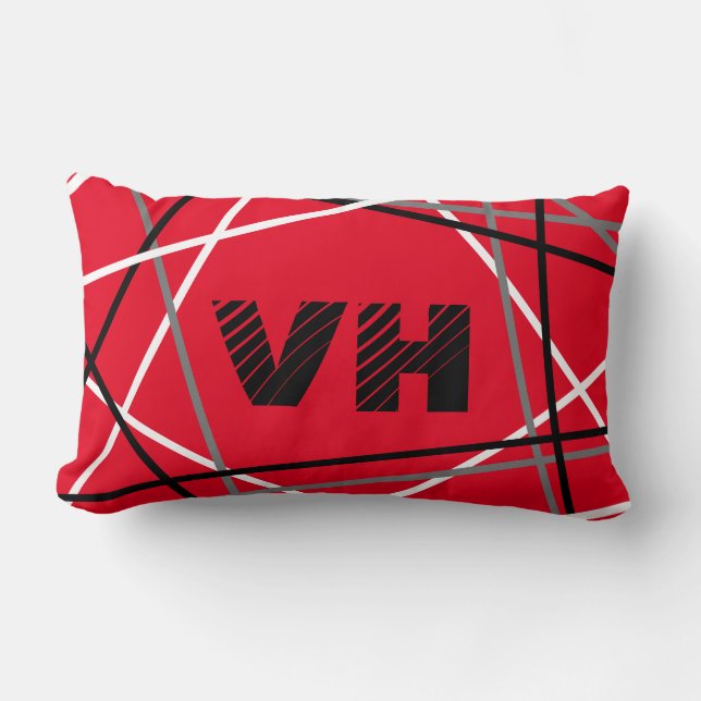 Striped Evh Red White Black Initials  Lumbar Pillow (Front)