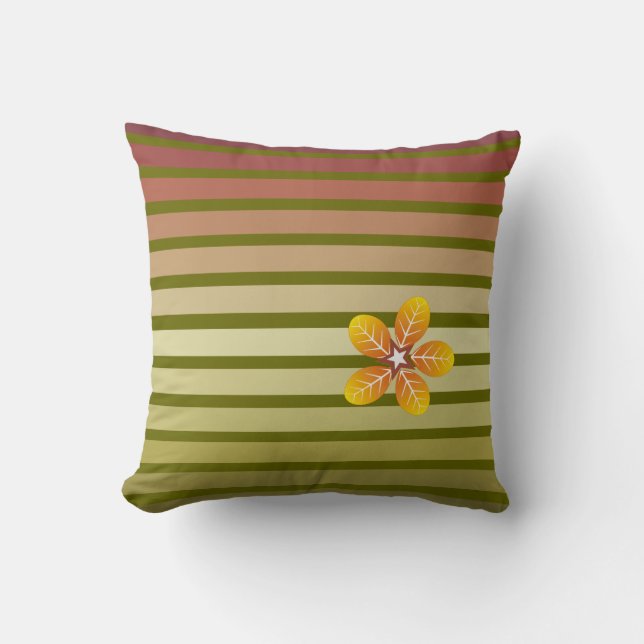 Striped fall pattern and flower in autumn colours throw pillow (Front)