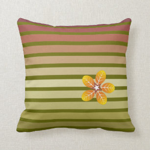 Striped fall pattern and flower in autumn colours throw pillow