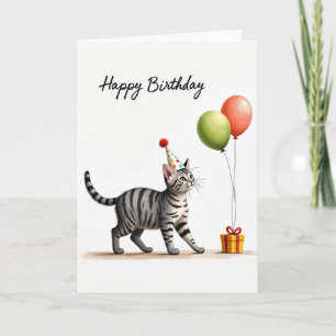 Striped Feline Party Hat Card