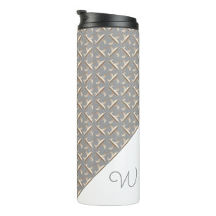 Striped Fleur de lis pattern Monogrammed Thermal Tumbler