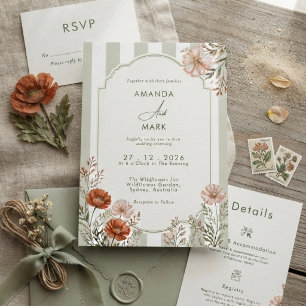 Striped Floral English Garden Wildflower Wedding Invitation