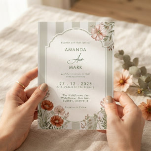 Striped Floral English Garden Wildflower Wedding Invitation