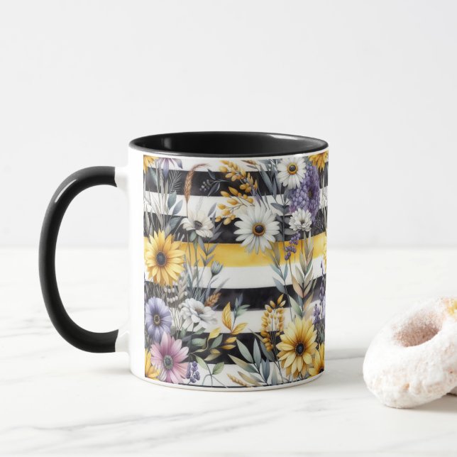Striped Floral Harmony Mug (With Donut)