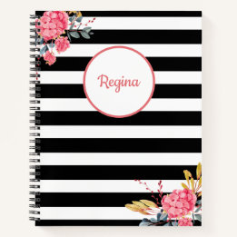 Striped Floral Name Notebook