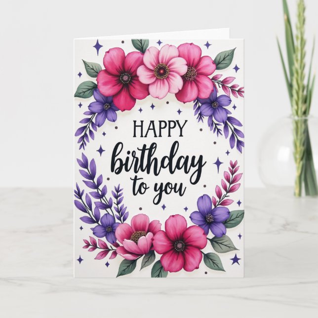 Striped Floral Wreath Card (Front)