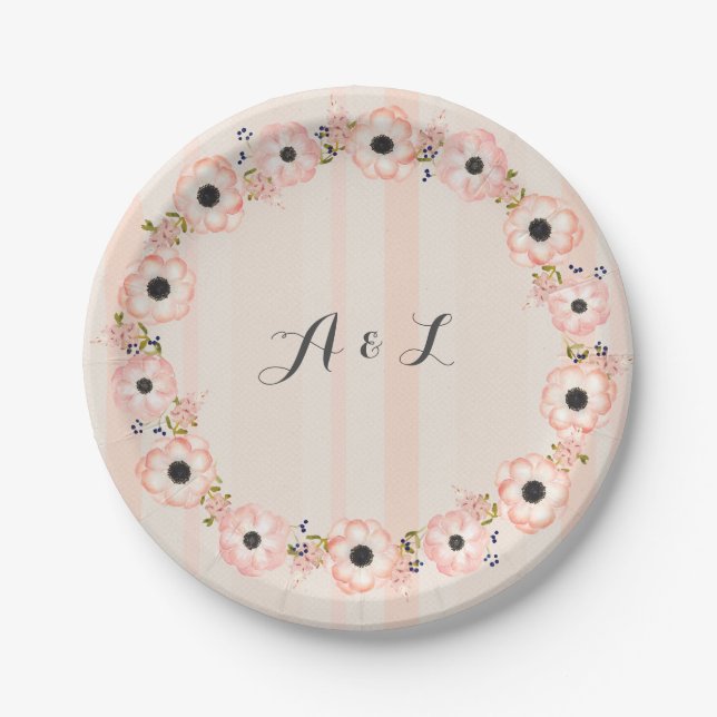 Striped Flower Customizable Monogram Shower Plates (Front)