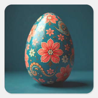 Striped Flower Easter Egg Square Sticker
