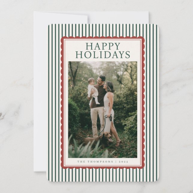 Striped Frame Holiday Photo Collage Card (Front)
