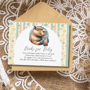 Striped Funny Capybara Baby Shower Books For Baby Enclosure Card