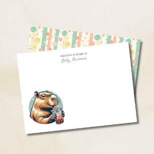 Striped Funny Capybara Custom Name Nursery Card