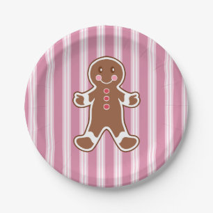 Striped Gingerbread Boy Paper Plates 