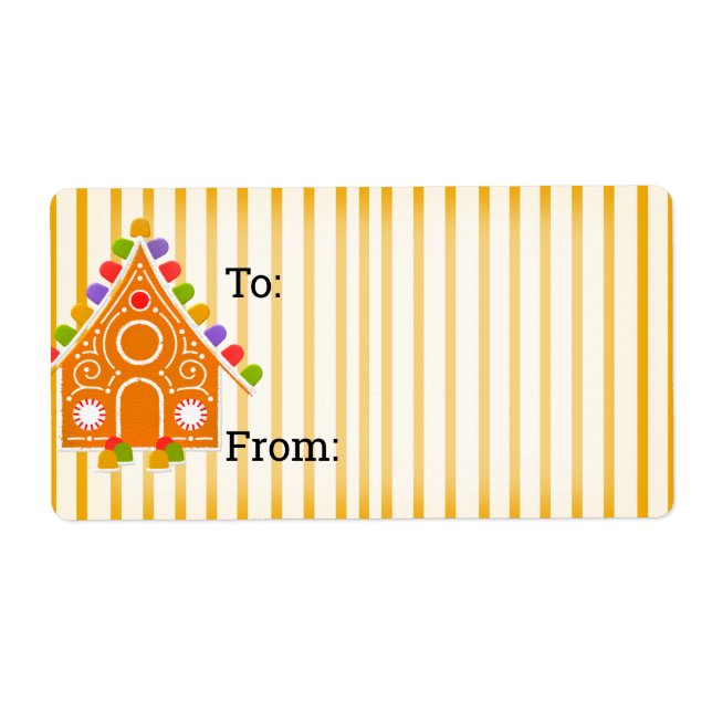 Striped Gingerbread Candy Christmas Gift Label (Front)