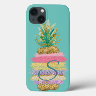  Striped Glitter Pineapple Mint Green  iPhone 13 Case