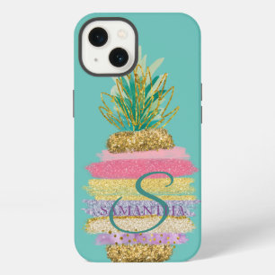 Striped Glitter Pineapple Mint Green iPhone 13 Case