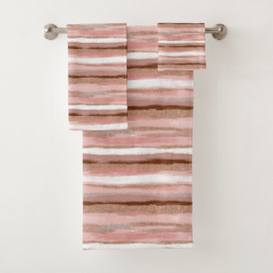 Striped Gold Glitter Pink Bath Towel Set