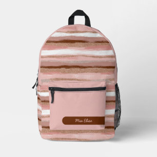 Striped Gold Glitter Pink Custom Printed Backpack