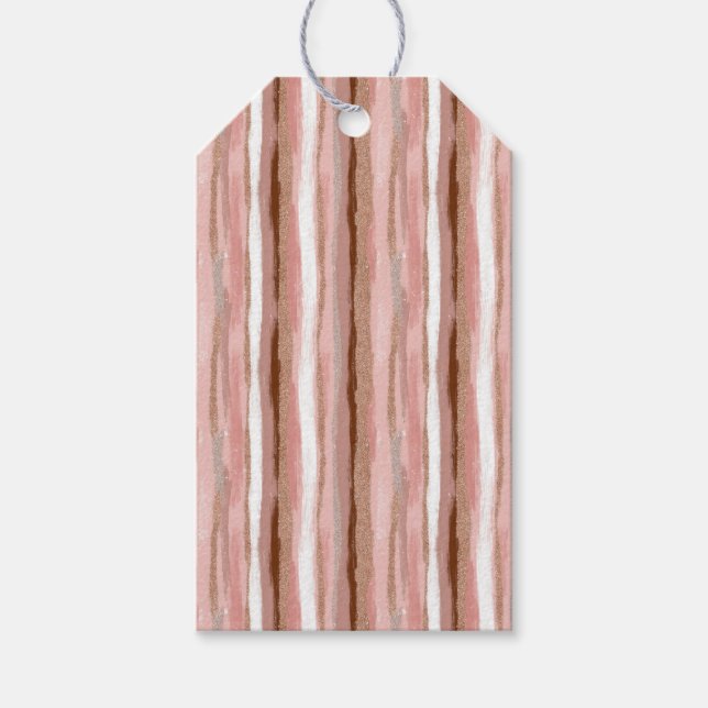 Striped Gold Glitter Pink - Gift Tags (Front)