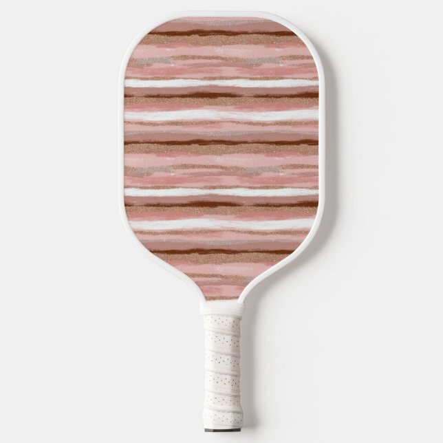 Striped Gold Glitter Pink  Pickleball Paddle (Front)