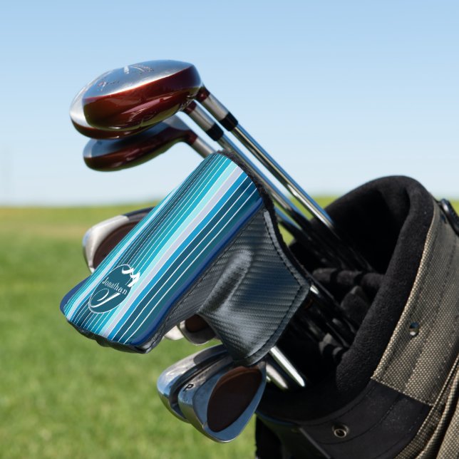 Striped Golfing Accessories Personalized Blue Golf Head Cover (In Situ)