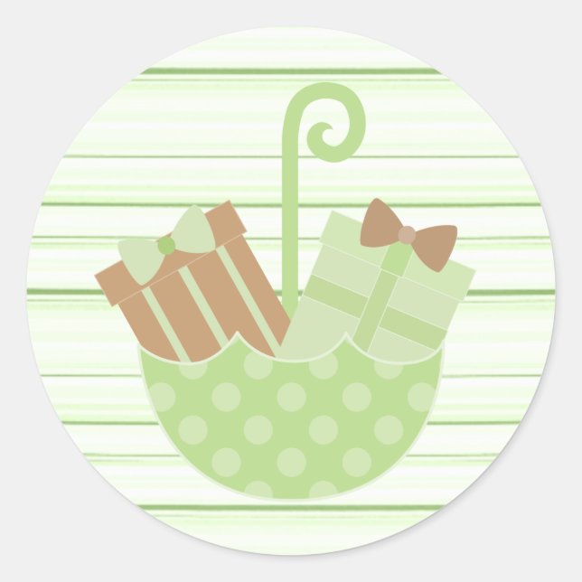Striped Green Baby or Bridal Shower Stickers (Front)