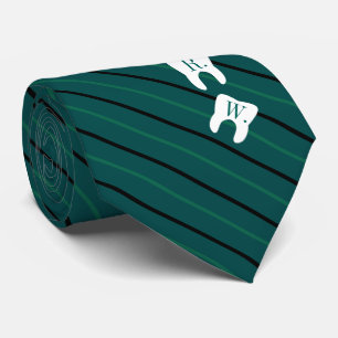 Striped Green Dentistry Initialized Teeth Tie