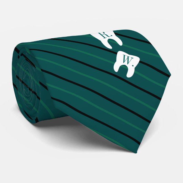Striped Green Dentistry Initialized Teeth Tie (Rolled)