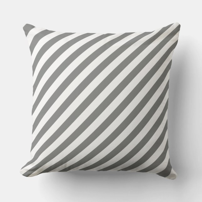 Striped Grey and White Throw Pillow (Front)