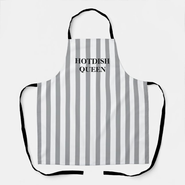 Striped Grey Hotdish Queen All-Over Print Apron (Front)