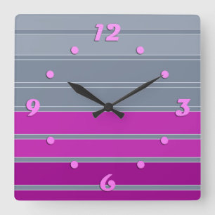 Striped grey purple fashion pattern  square wall clock